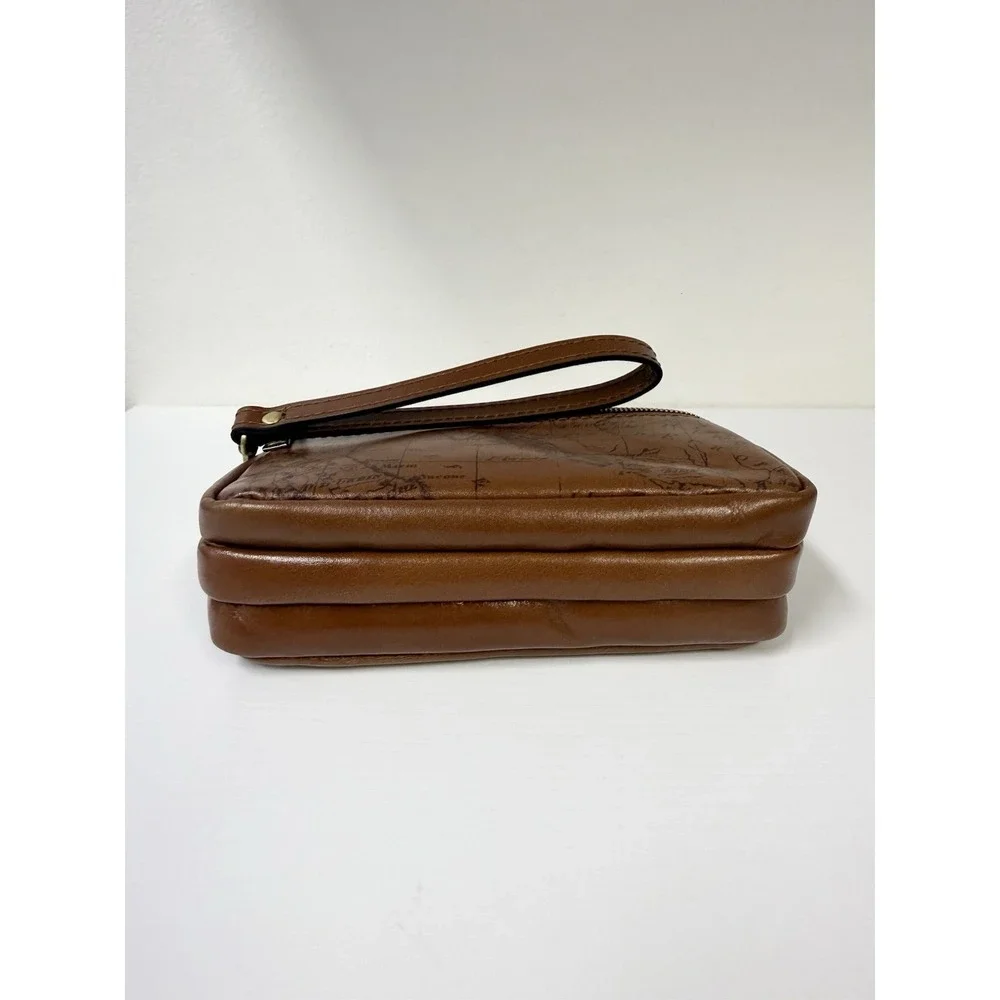 Patricia Nash Viani Leather Wristlet Riot Rust Signature Map